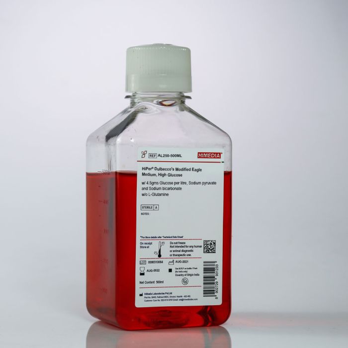 Модифицированная среда HiPer® Dulbecco, High Glucose w/ 4,5 г глюкозы на литр, пируват натрия и бикарбонат натрия w/o L-глутамин